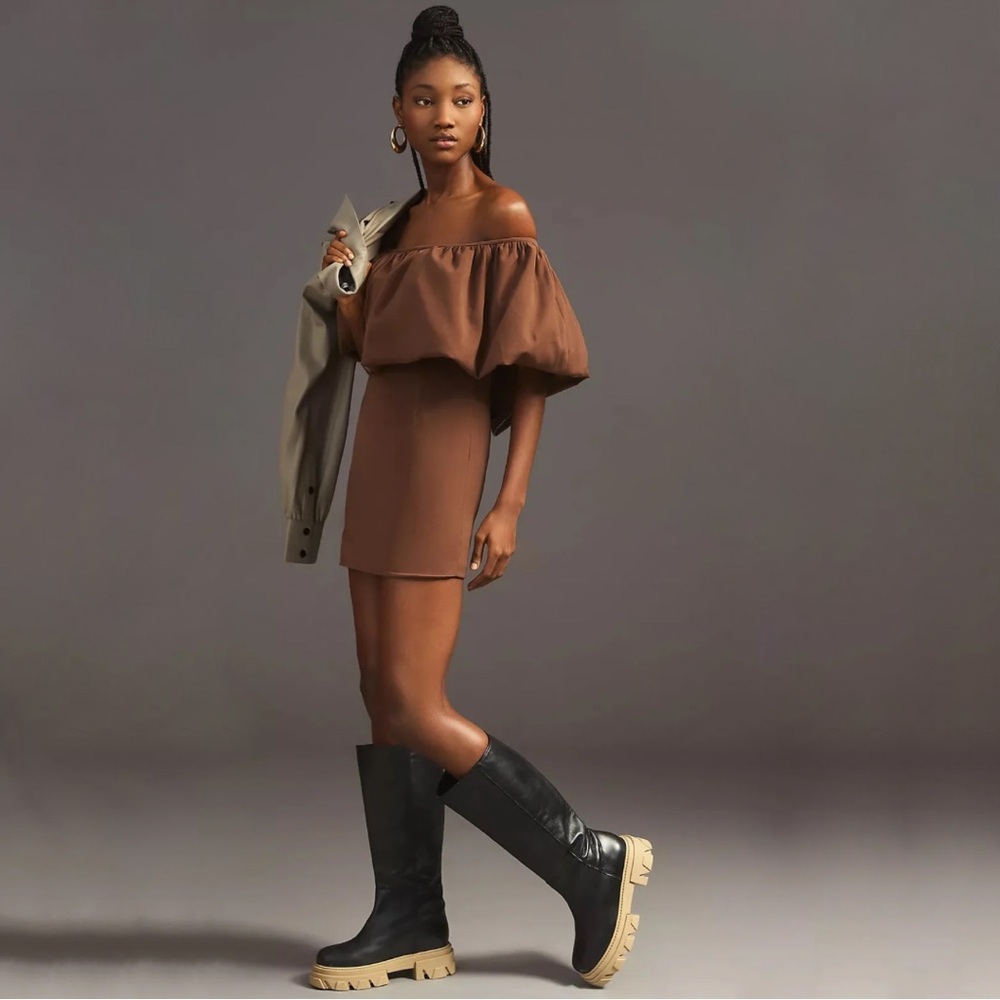 Nikita Mhaisalkar Off-The-Shoulder Bubble Dress in Brown